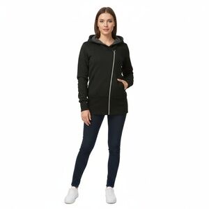 DJT Hoodie Fashion Waist Jacket Womens Black Double Zipper Casual Sporty Size L